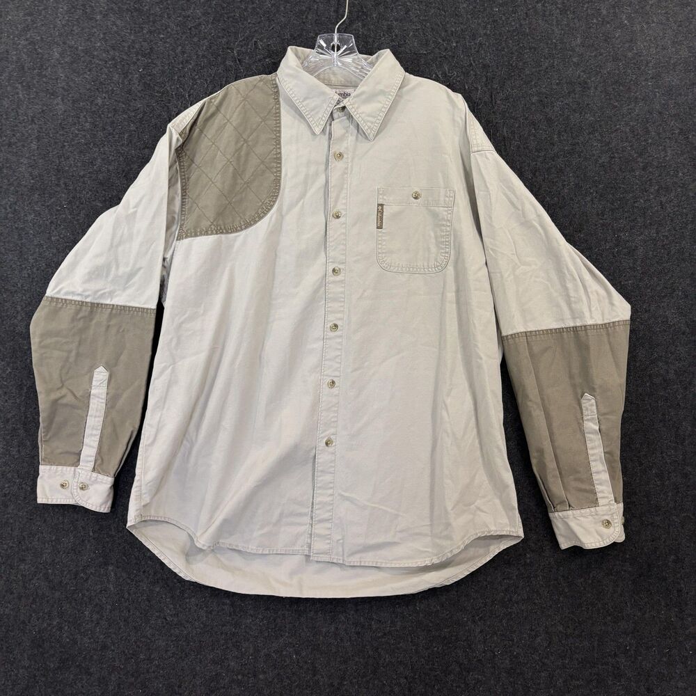 Vintage Columbia Shooting Shirt Men's Large Beige Quilted Hunting Button Up